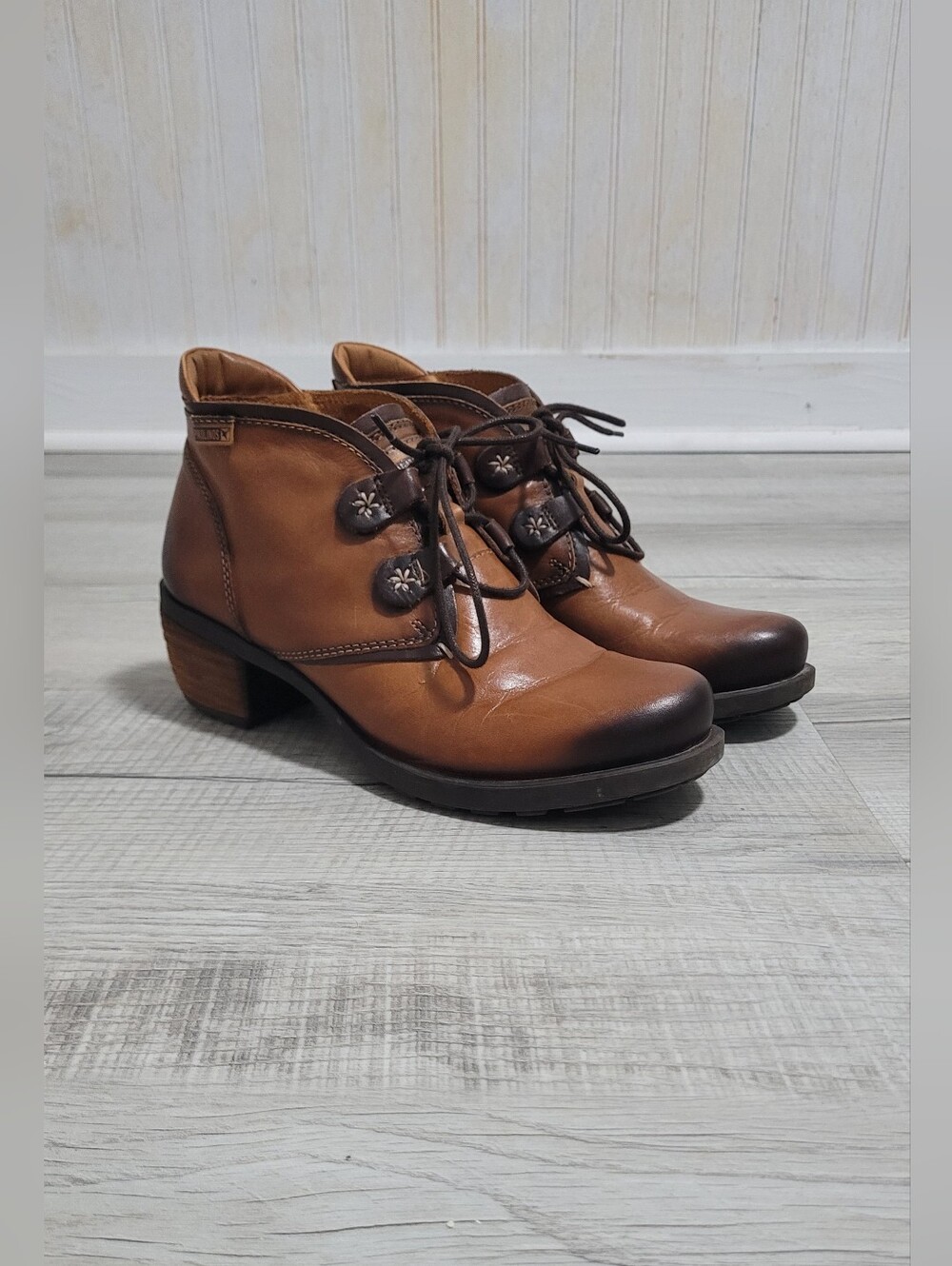​Pikolinos Le Mans Cognac Leather Lace Up Ankle Boots Size 37